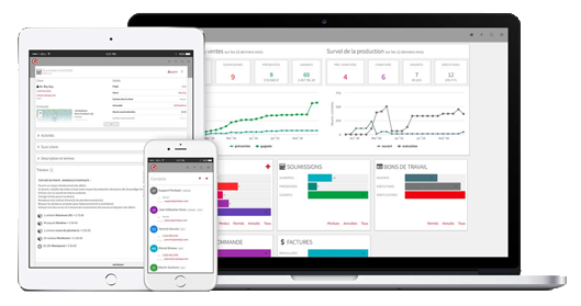contact, dashboard, quote on ipad, iphone, computer